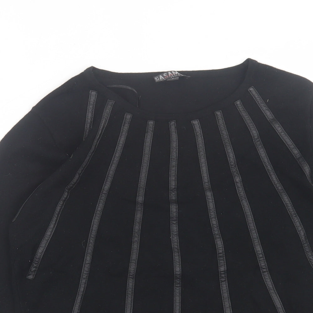 Casamia  Womens Black Crew Neck Striped Viscose Pullover Jumper Size S