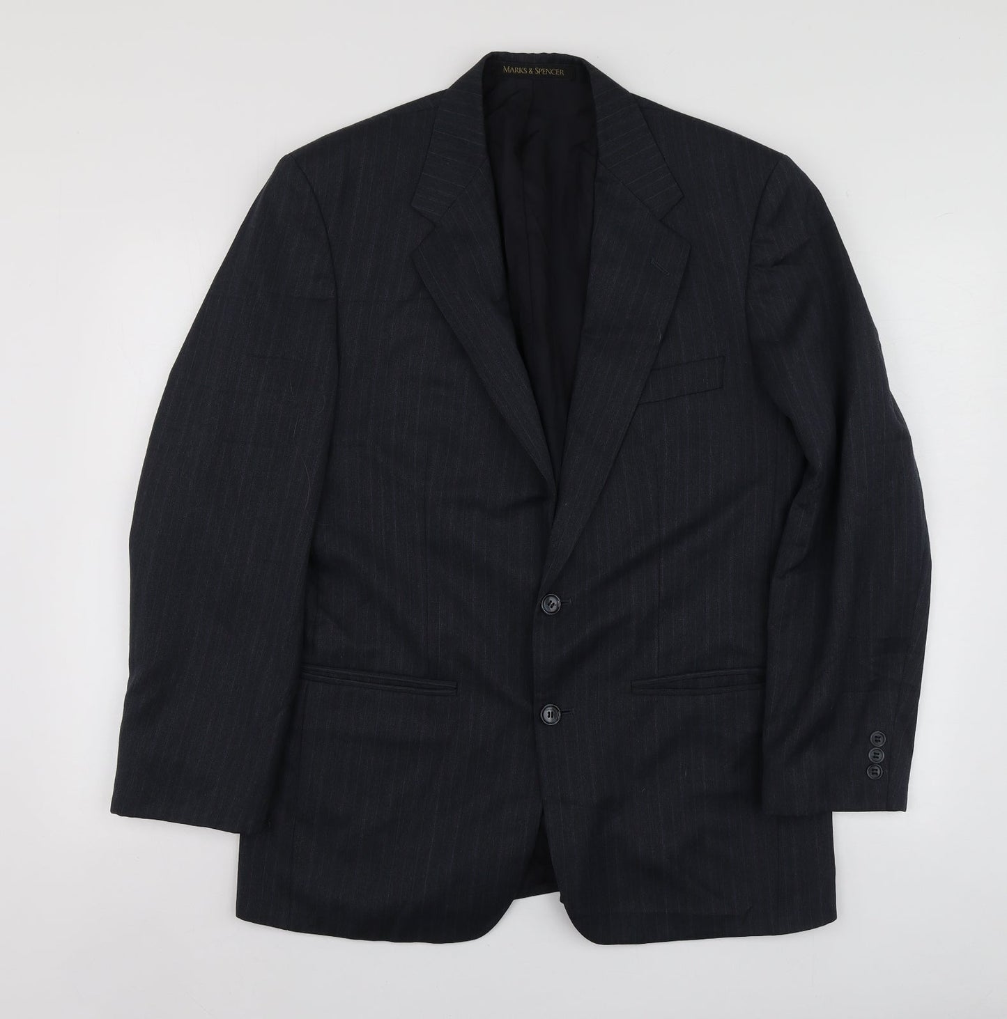 M&S Mens Grey Striped Polyester Jacket Suit Jacket Size S