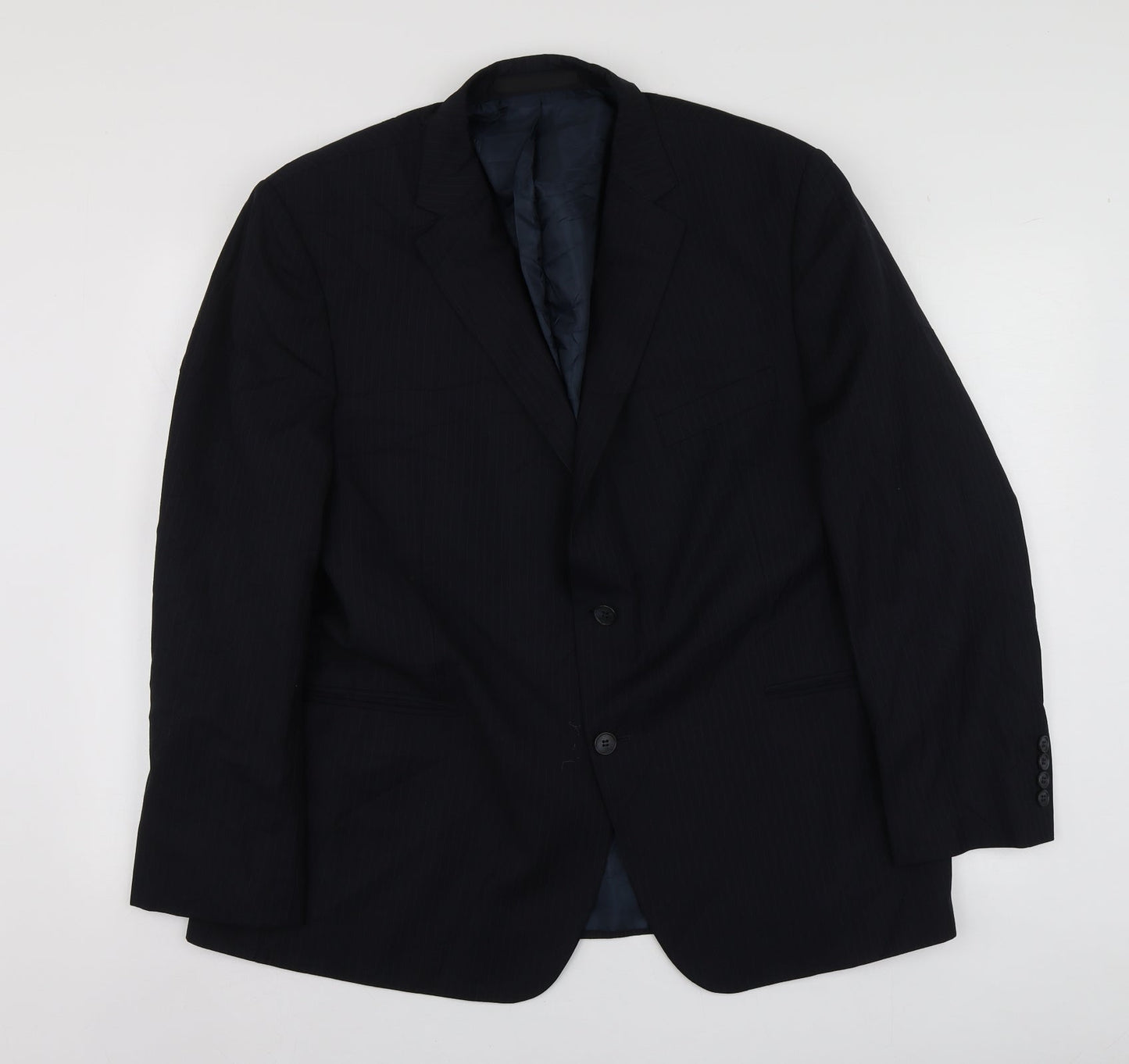 M&S Mens Blue Striped Wool Jacket Suit Jacket Size XL