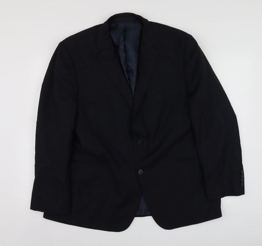 M&S Mens Blue Striped Wool Jacket Suit Jacket Size XL