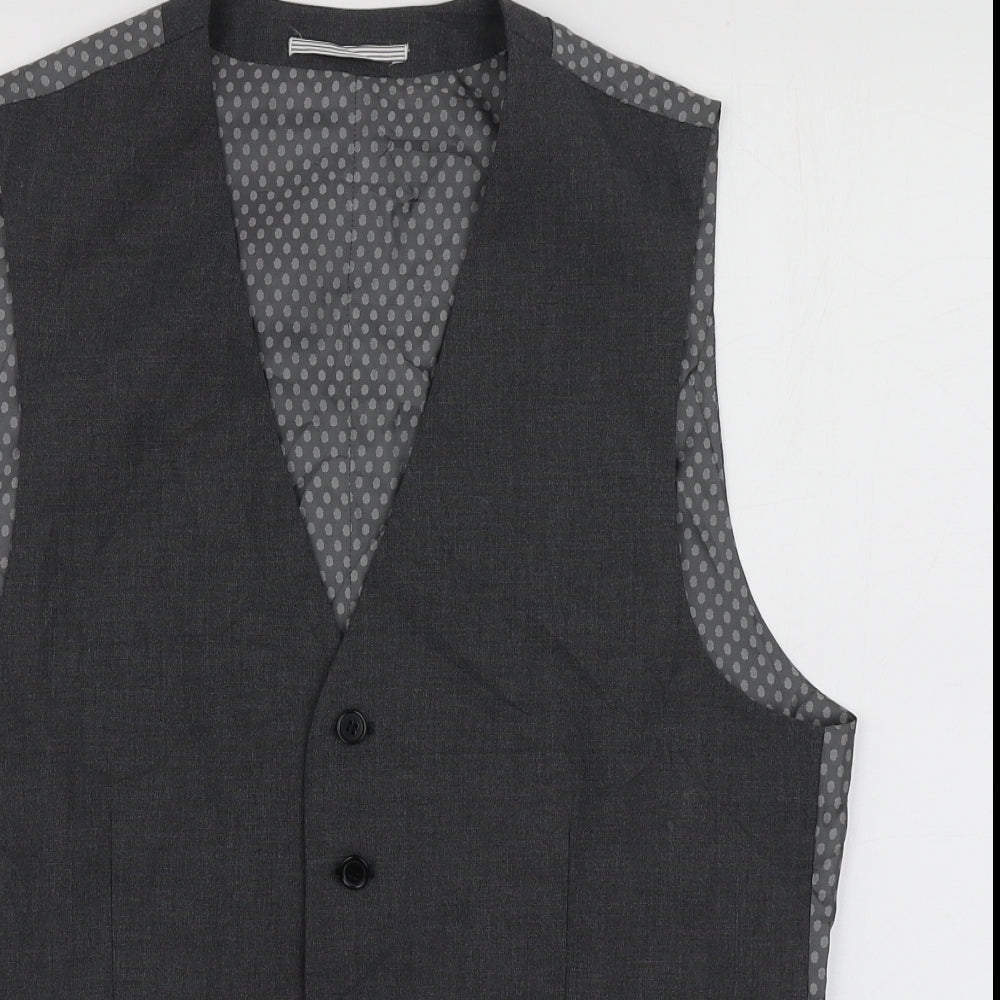 Skopes Mens Grey Polka Dot Polyester Jacket Suit Waistcoat Size M