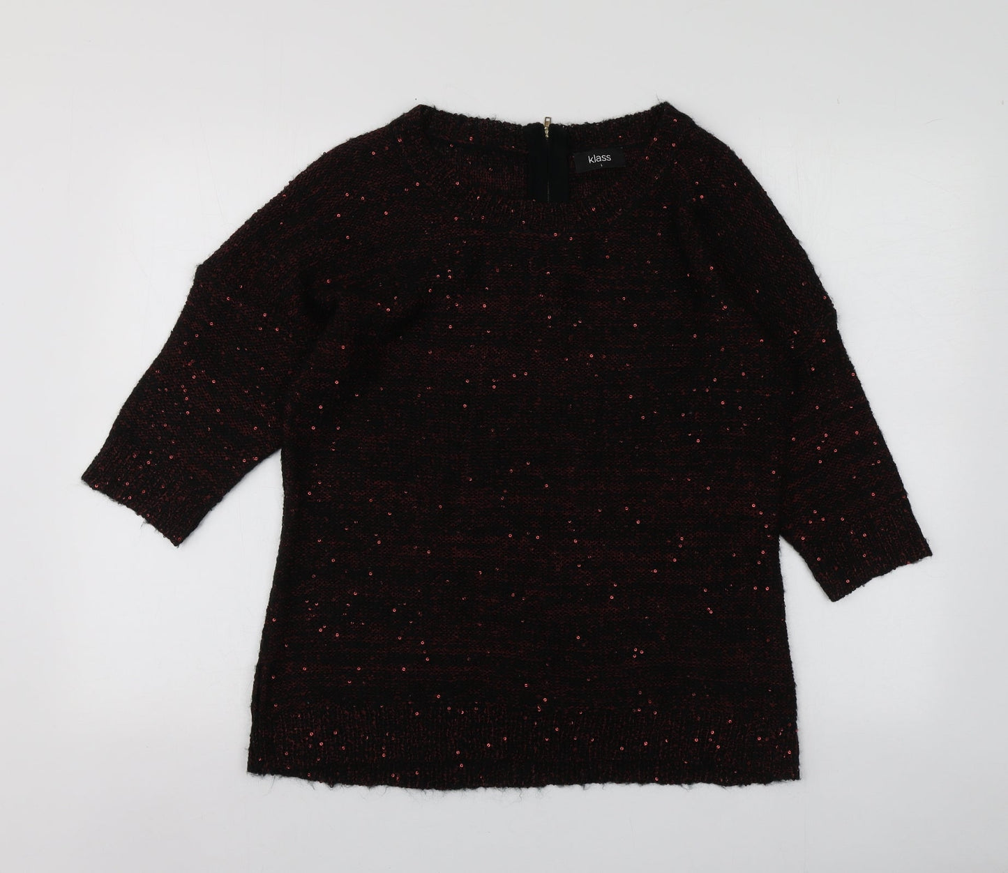 Klass Womens Red Round Neck  Acrylic Pullover Jumper Size L