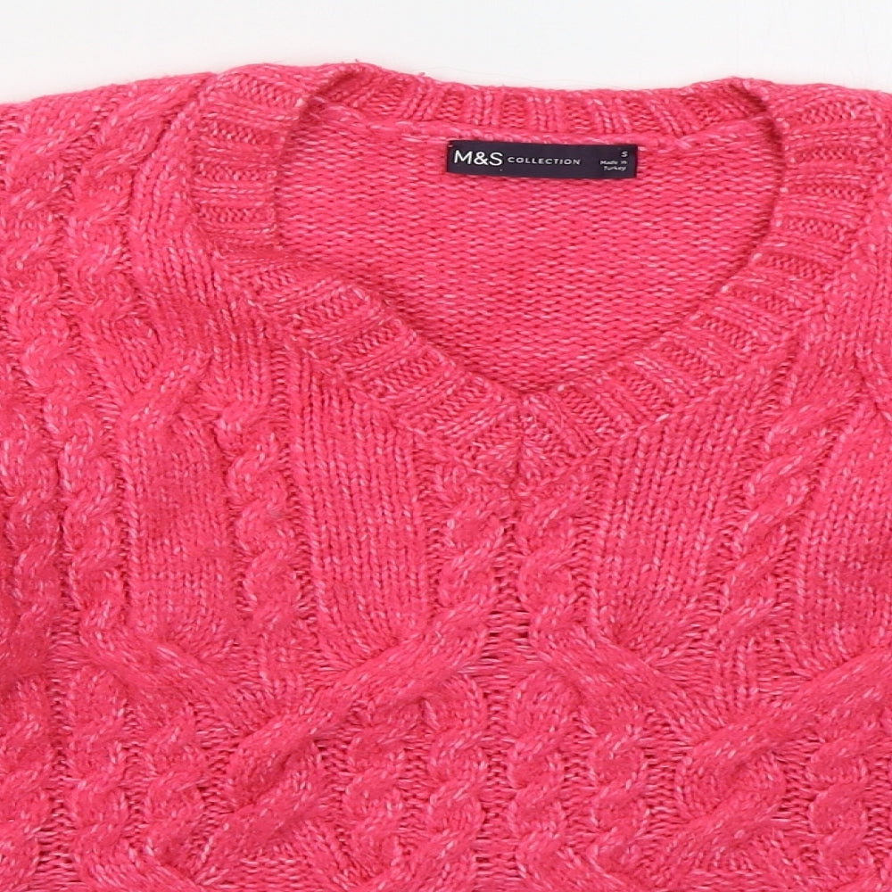 Marks and Spencer Womens Pink V-Neck  Nylon Pullover Jumper Size S
