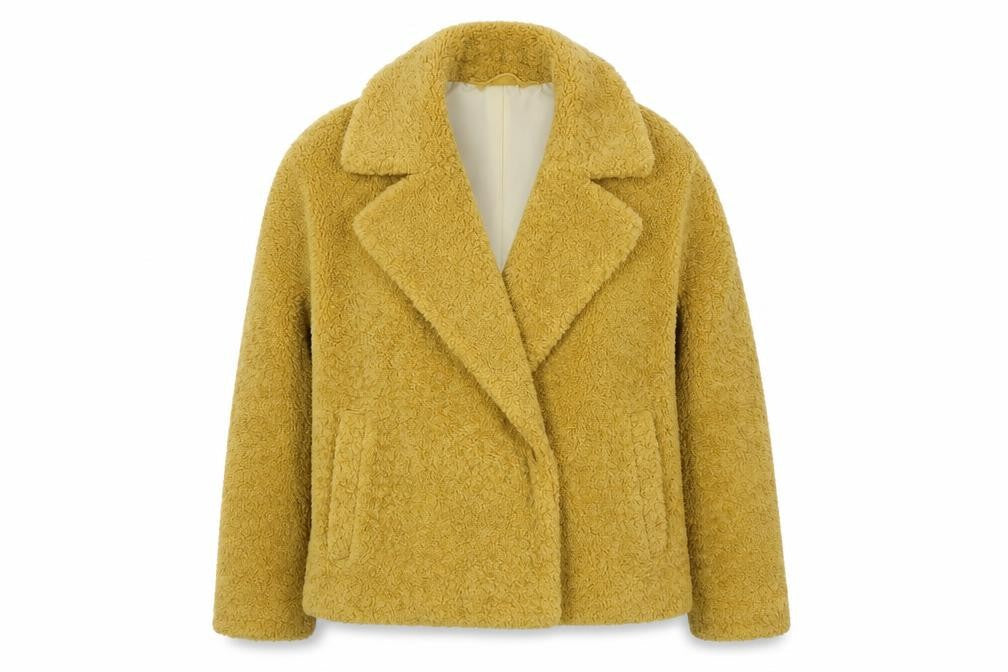 Next Womens Yellow   Pea Coat Coat Size S  Button
