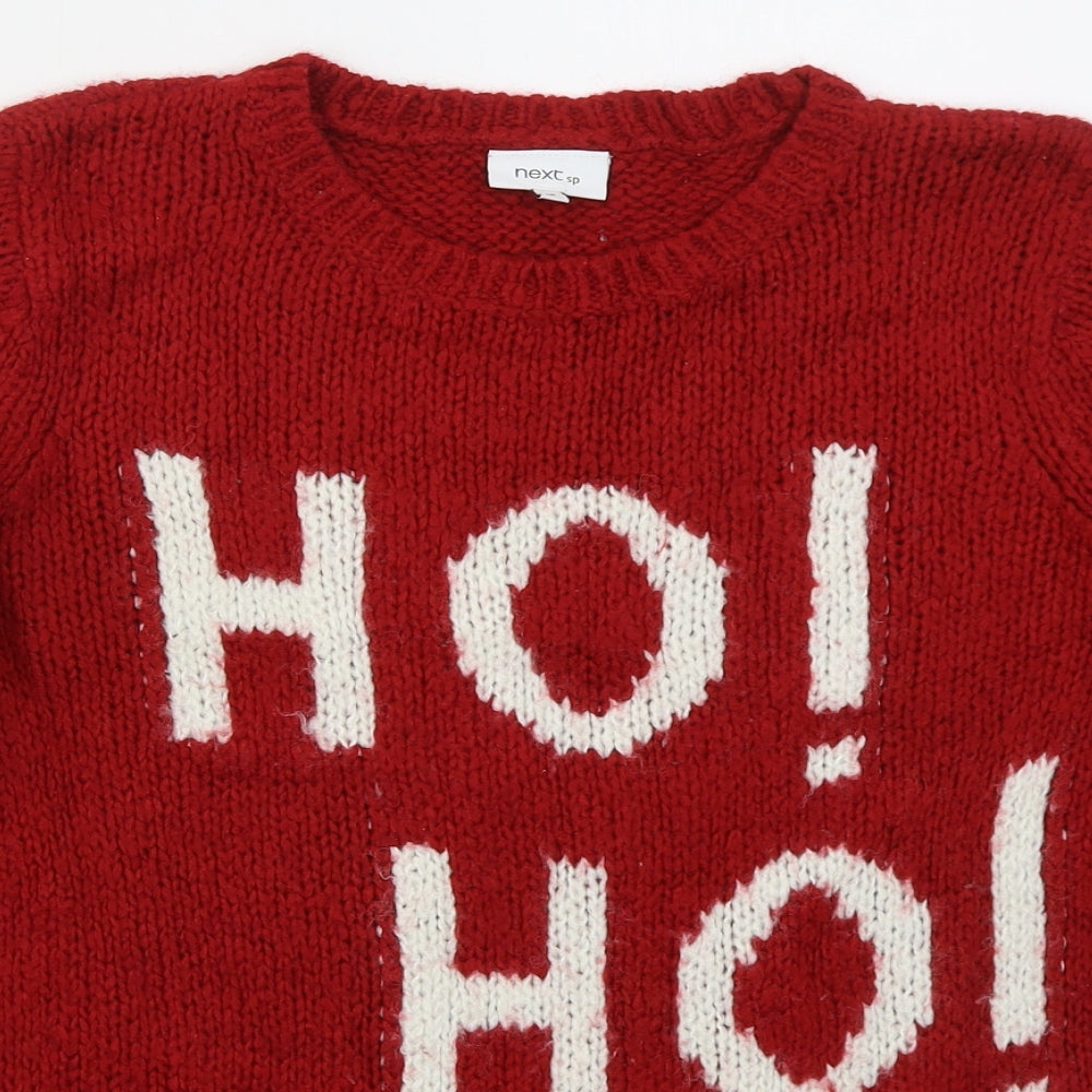 NEXT Womens Red Crew Neck  Acrylic Pullover Jumper Size 10   - Ho Ho Ho