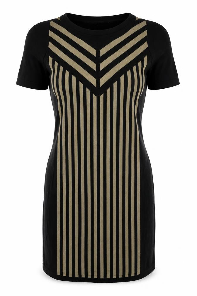 Marks and Spencer Womens Black Striped Acrylic Jumper Dress  Size 10  Crew Neck Pullover