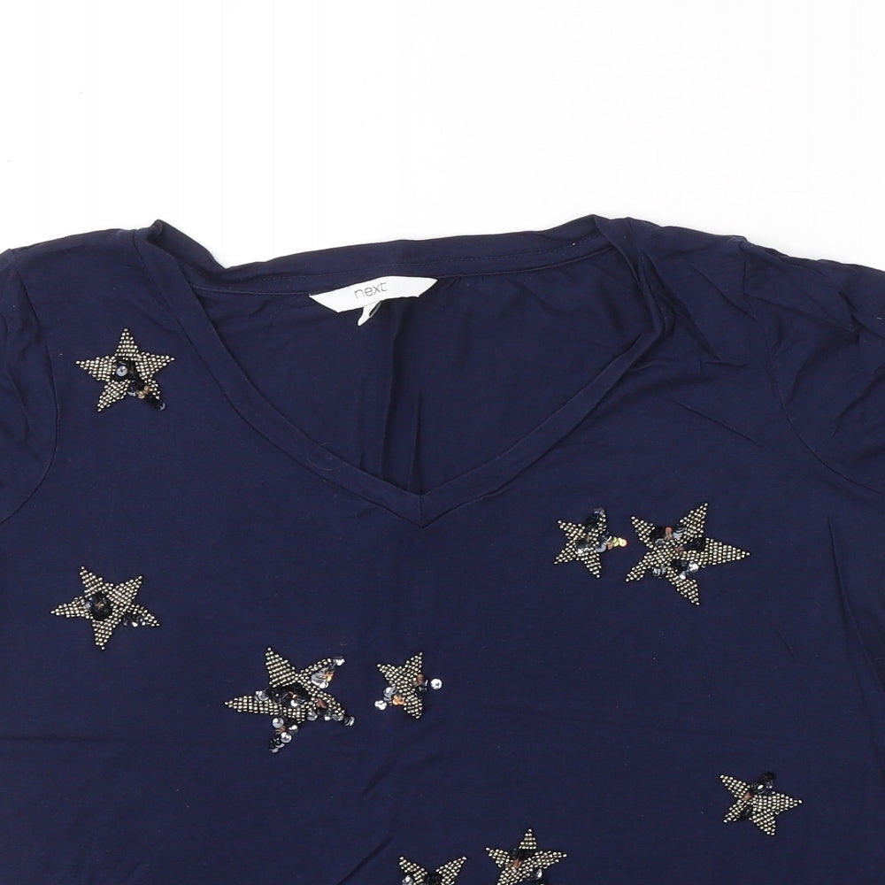 NEXT Womens Blue  Viscose Basic T-Shirt Size 6 Round Neck - Stars