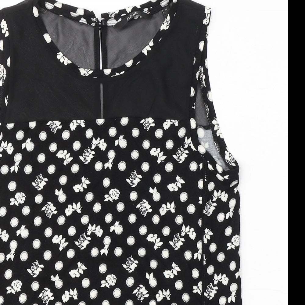 NEXT Womens Black Geometric Viscose Basic Blouse Size 10 Round Neck