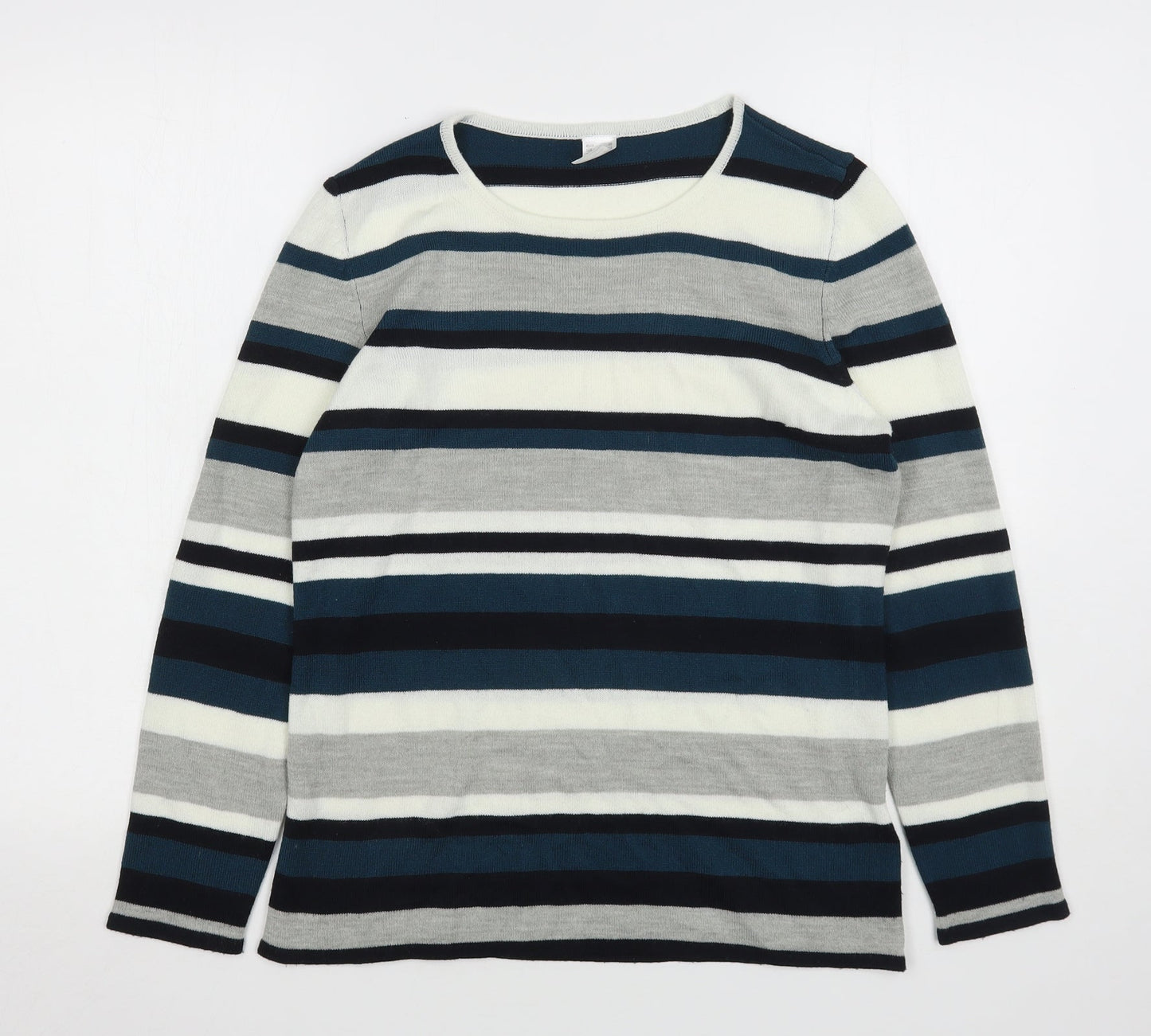 Preworn Womens Multicoloured Round Neck Striped Acrylic Pullover Jumper Size 12