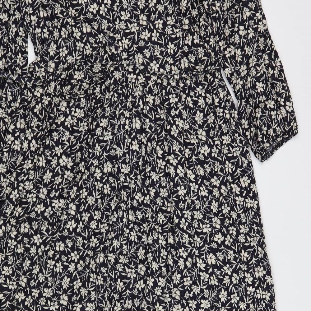 Primark Womens Blue Floral Viscose A-Line  Size 6  Round Neck