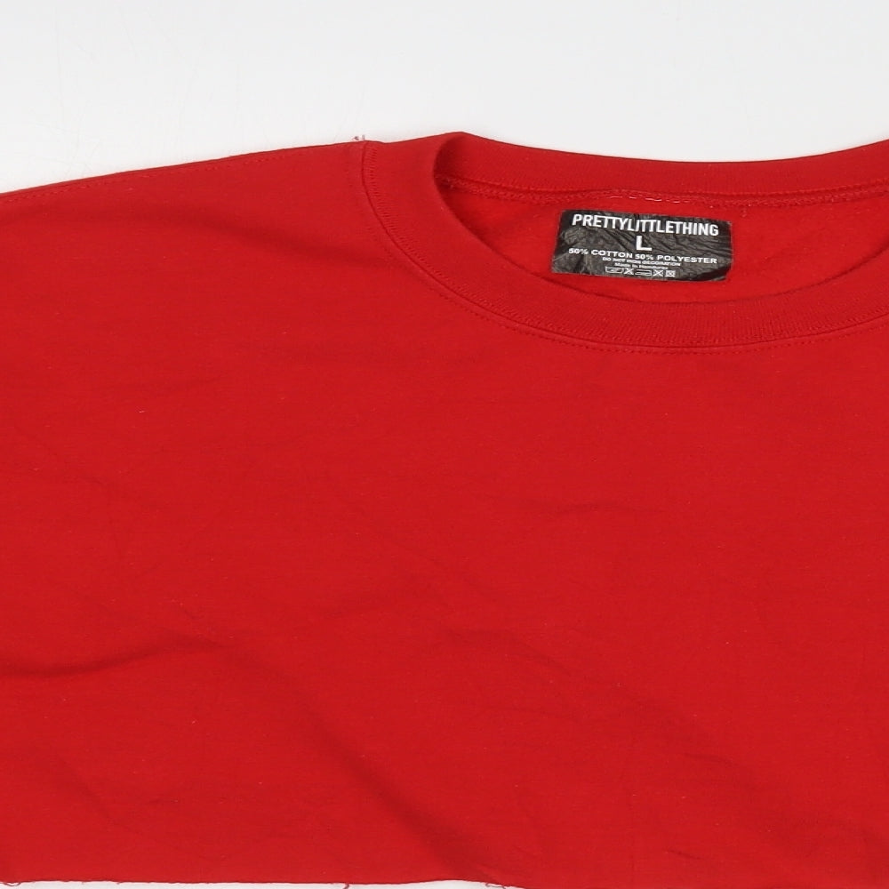 PRETTYLITTLETHING Womens Red  Cotton Pullover Sweatshirt Size L   - Cropped