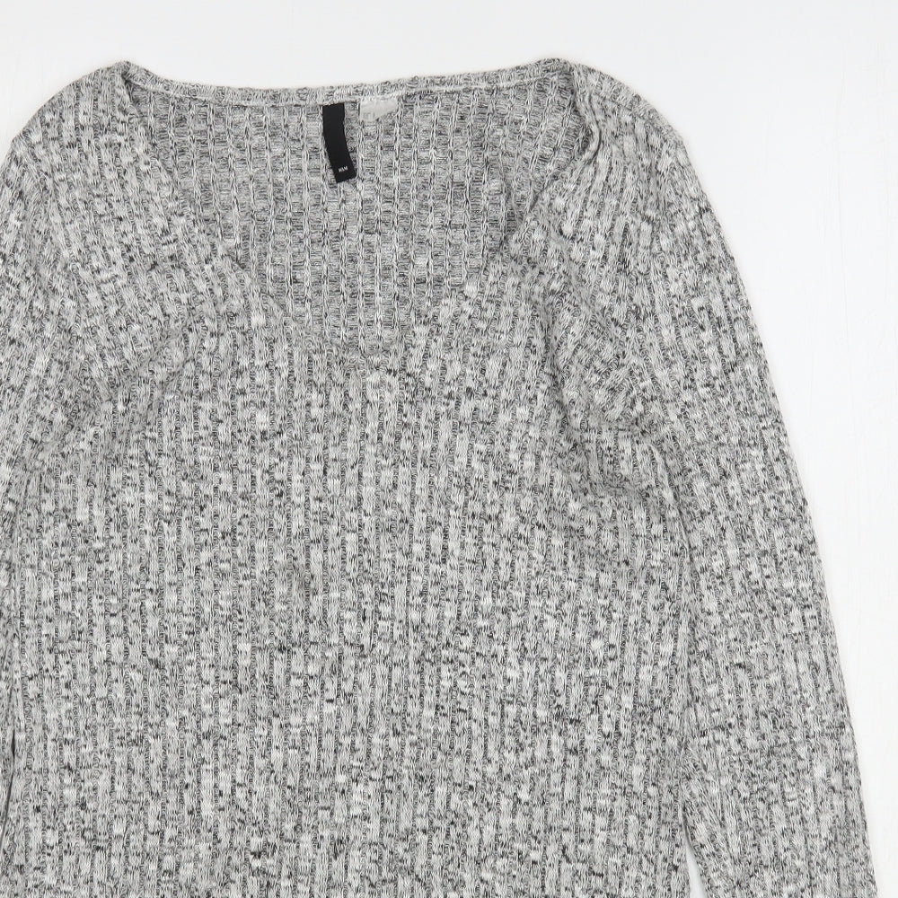 H&M Womens Grey V-Neck  Viscose Pullover Jumper Size S