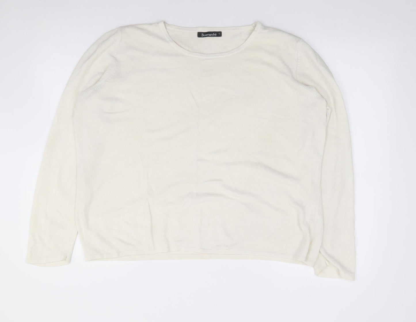Bonmarché Womens Ivory Round Neck  Acrylic Pullover Jumper Size L
