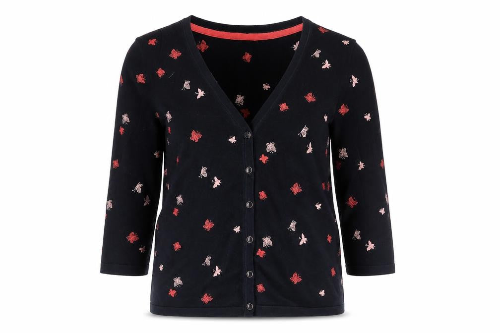 Preworn Womens Blue V-Neck Geometric Polyester Cardigan Jumper Size S   - Butterfly