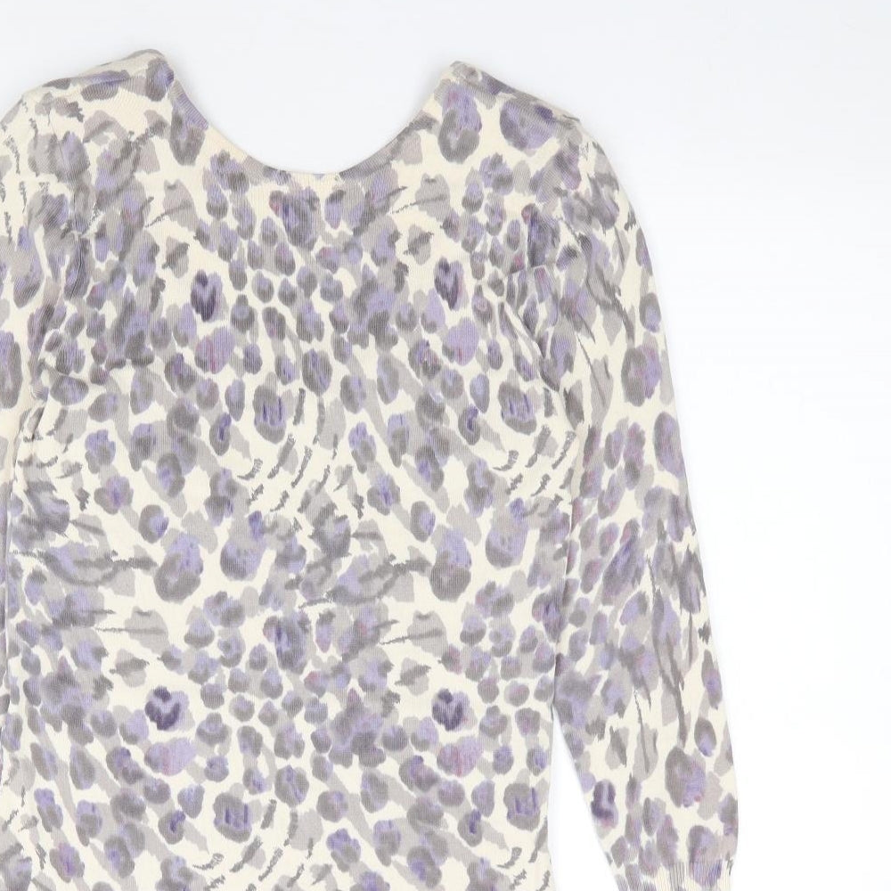 River Island Womens Multicoloured Animal Print Cotton Bodycon  Size 8  Scoop Neck Pullover