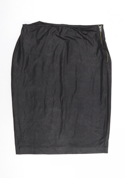 Pied A Terre Womens Black Animal Print Polyester Straight & Pencil Skirt Size 8   Zip