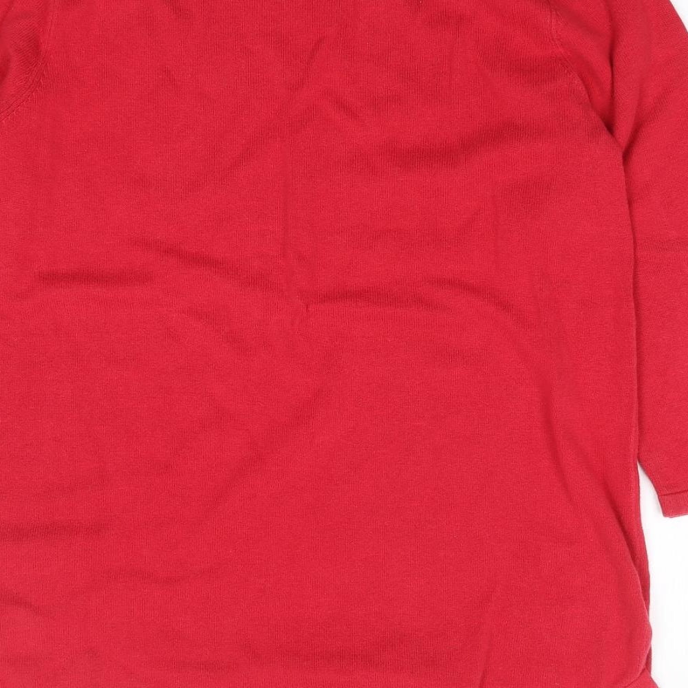 Jeanne Pierre Womens Red Round Neck  100% Cotton Pullover Jumper Size S
