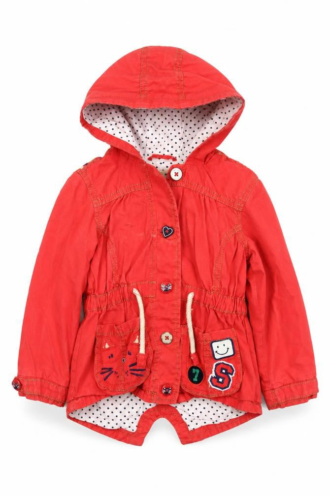 Next Girls Red Polka Dot  Parka Coat Size 2-3 Years  Button