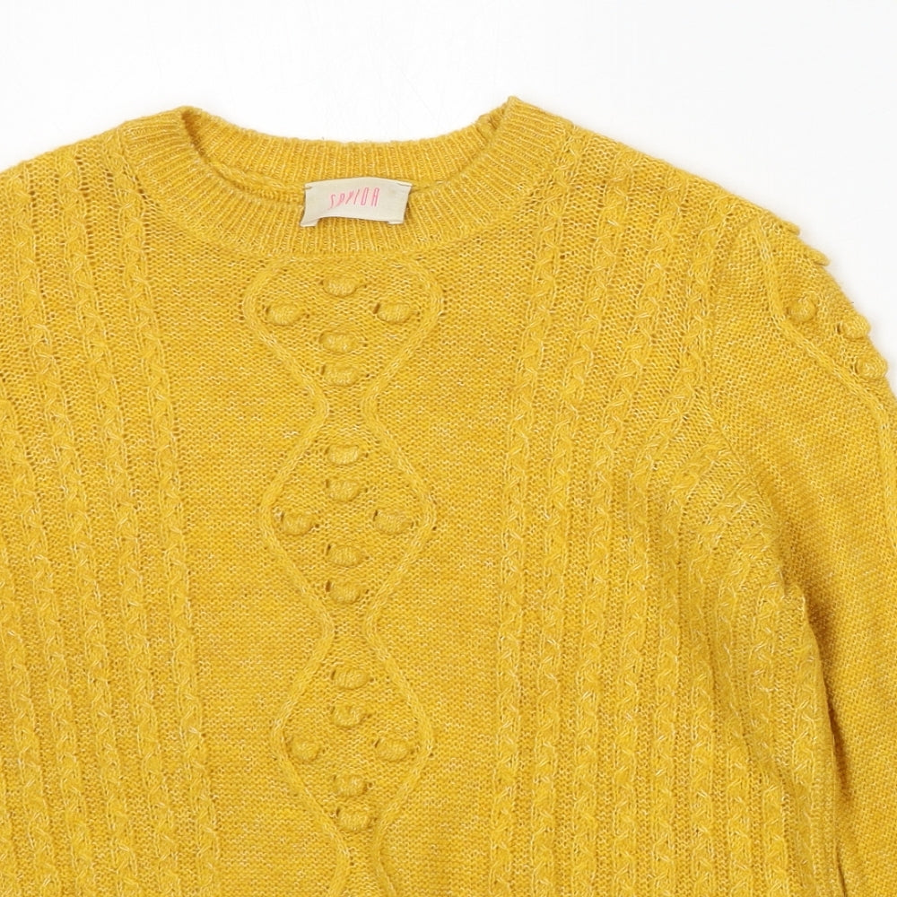 Savior Womens Yellow Round Neck  Polyester Pullover Jumper Size XS