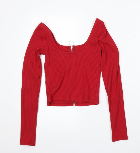 Hollister Womens Red Round Neck  Cotton Pullover Jumper Size XS
