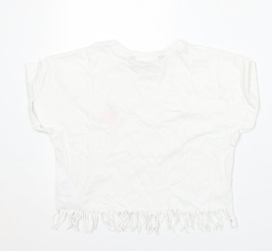 915 Generation Girls White  Cotton Basic T-Shirt Size 10-11 Years Round Neck