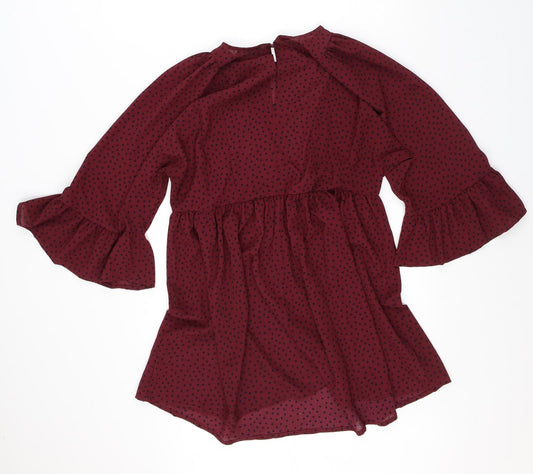 ASOS Womens Red Polka Dot Polyester A-Line  Size 12  Round Neck