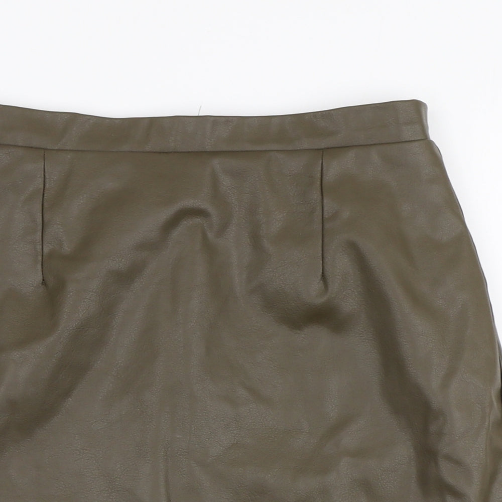 River Island Womens Green  Polyester A-Line Skirt Size 8   Zip