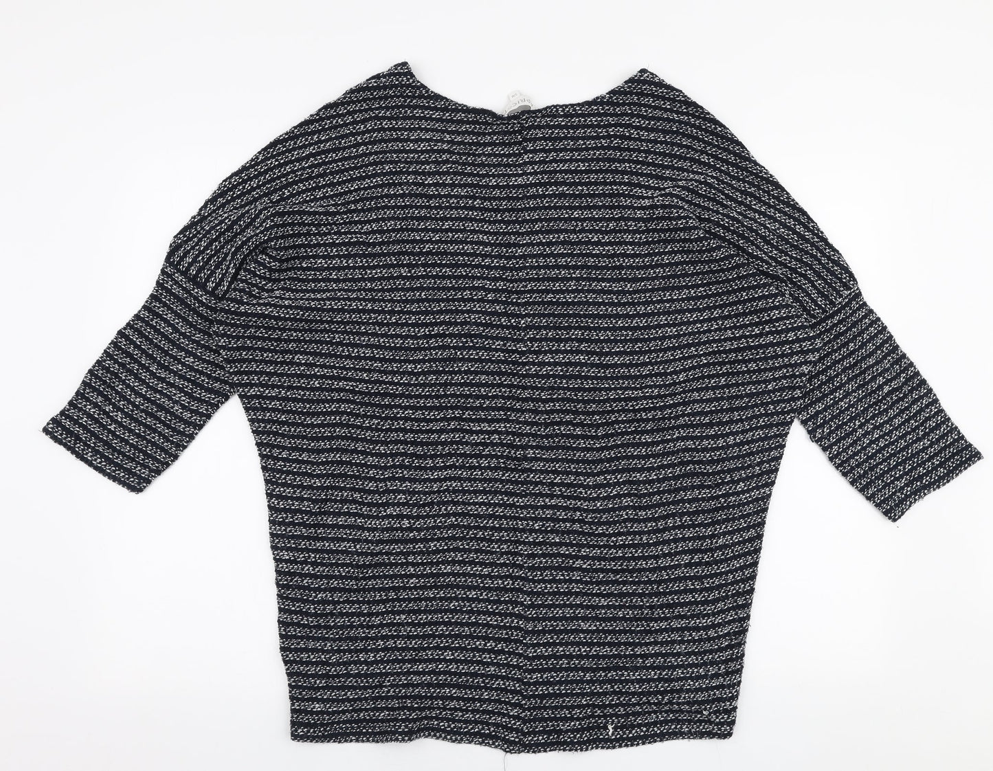 Apricot Womens Blue V-Neck Striped Acrylic Pullover Jumper Size S
