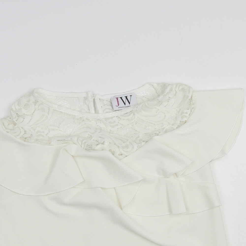 Jessica Wright Womens White  Polyester Basic Blouse Size 12 Round Neck - Lace Detail