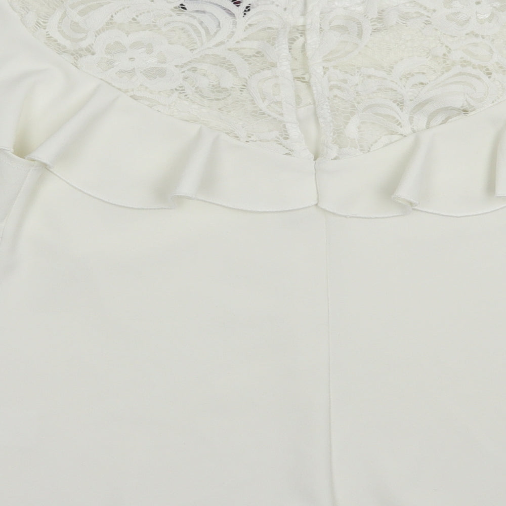 Jessica Wright Womens White  Polyester Basic Blouse Size 12 Round Neck - Lace Detail