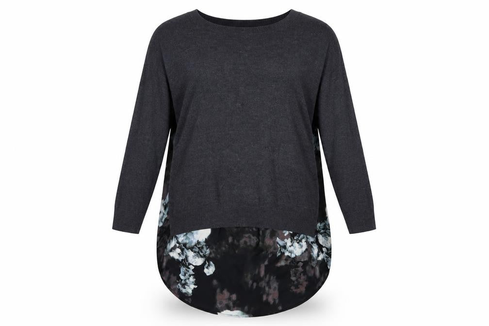 River Island Womens Grey Boat Neck Floral Viscose Tunic Jumper Size 10