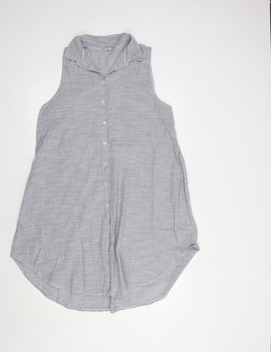 Carina Ricci Womens Blue Striped Cotton Shirt Dress  Size M  Collared Button