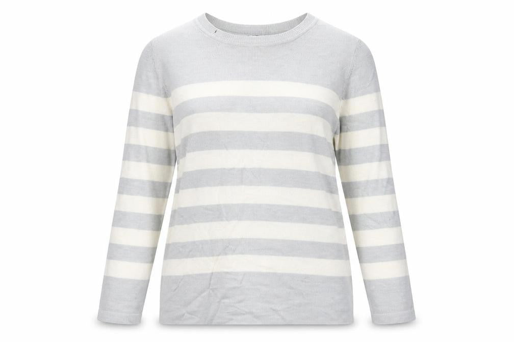 Marks and Spencer Womens Grey Round Neck Striped Acrylic Pullover Jumper Size M