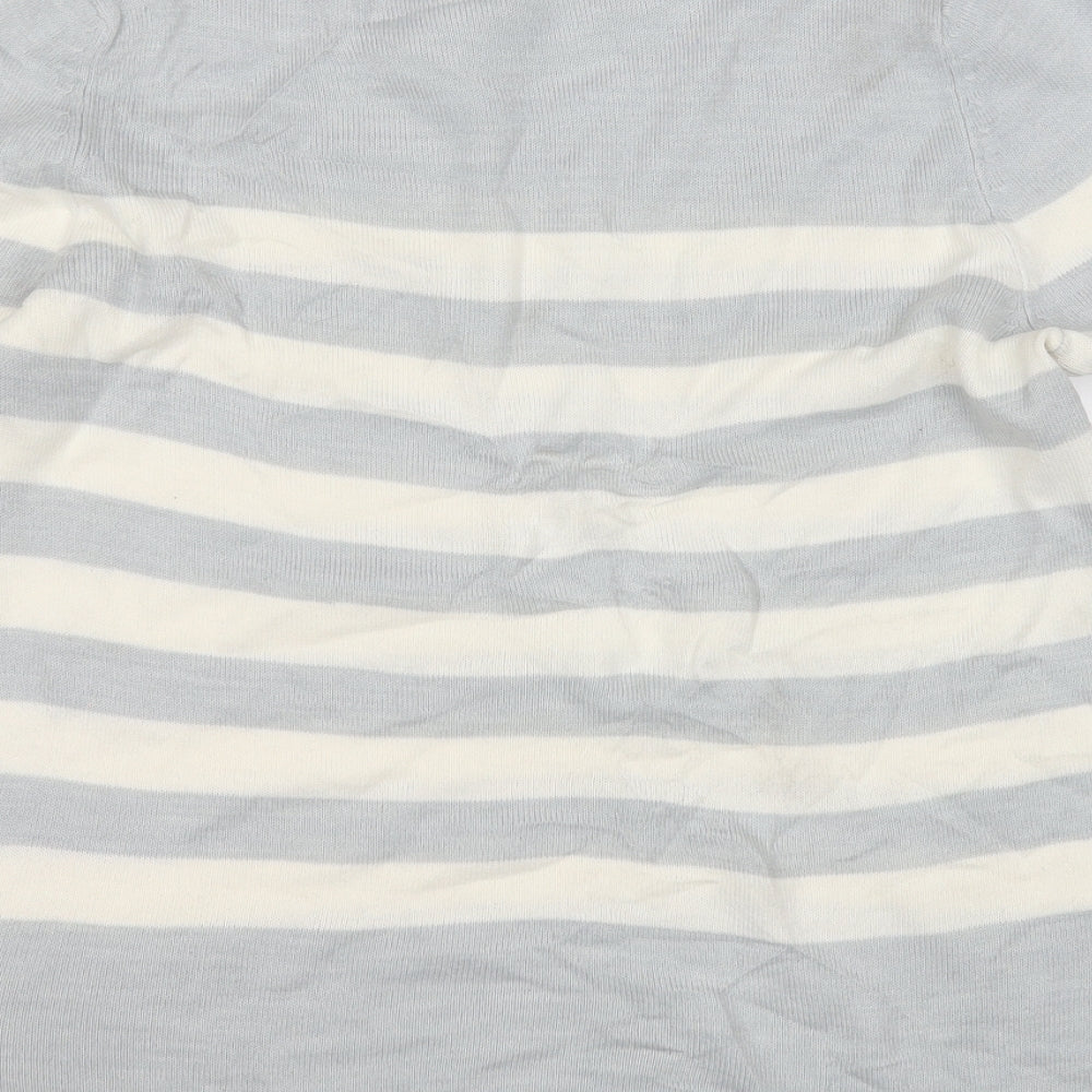 Marks and Spencer Womens Grey Round Neck Striped Acrylic Pullover Jumper Size M