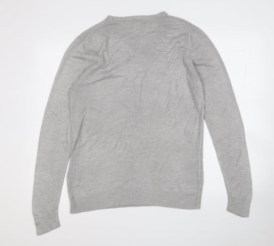 Cedar Wood State Mens Grey Round Neck  Acrylic Pullover Jumper Size S