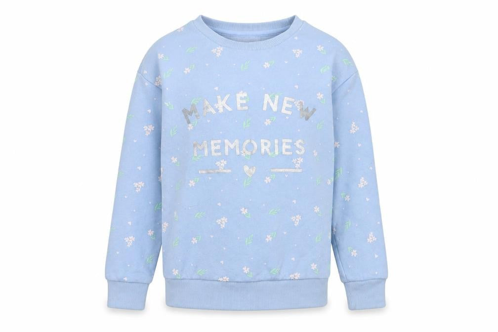 Dunnes Girls Blue Floral Cotton Pullover Sweatshirt Size 7-8 Years