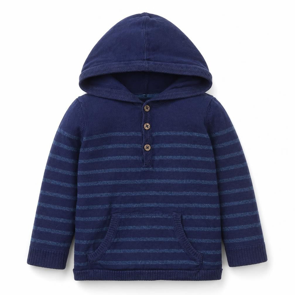 H&M Boys Black Striped Cotton Pullover Hoodie Size 2 Years  Button