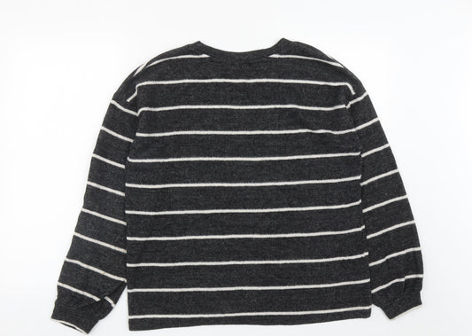 Matalan Womens Black Striped Viscose Blend Pullover Sweatshirt Size 10