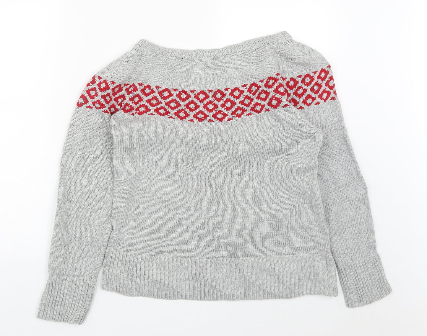 Preworn Womens Grey Round Neck Geometric Acrylic Pullover Jumper Size S