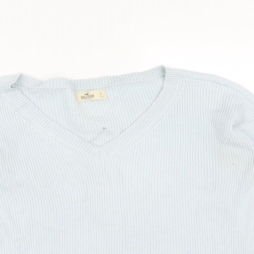 Hollister Womens Blue V-Neck  Cotton Pullover Jumper Size S