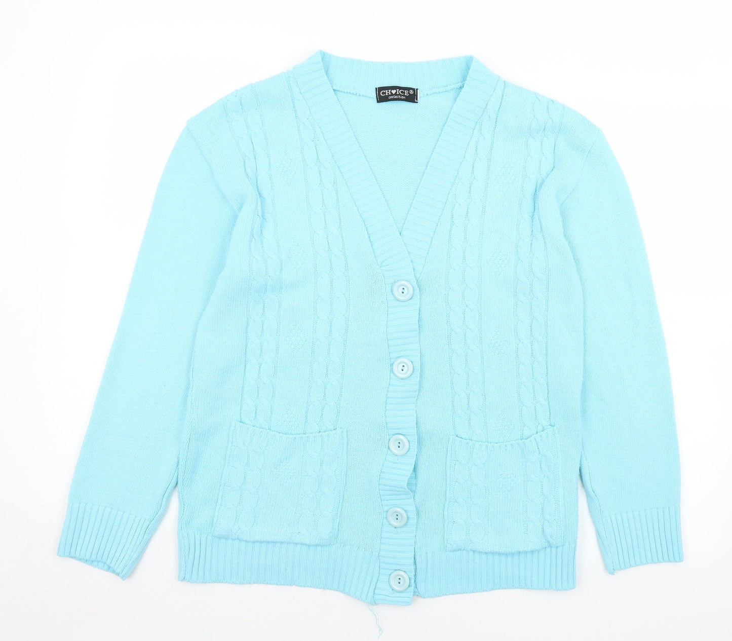 Choice Womens Blue V-Neck  Acrylic Cardigan Jumper Size 10