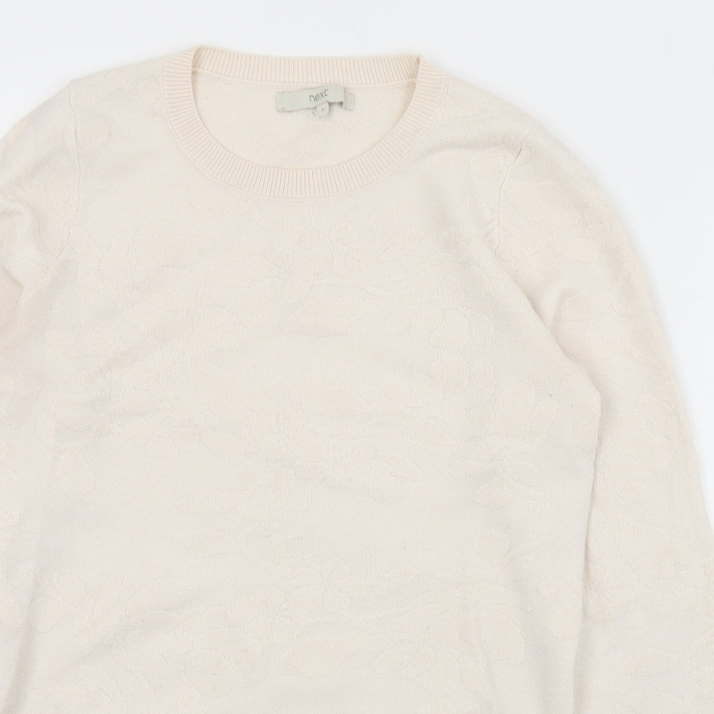 NEXT Womens Ivory Round Neck Floral Nylon Pullover Jumper Size 6