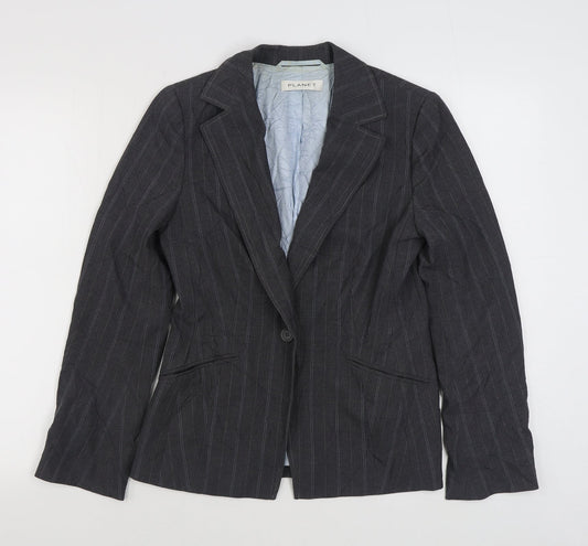 Planet Womens Grey Striped  Jacket Blazer Size 8  Button