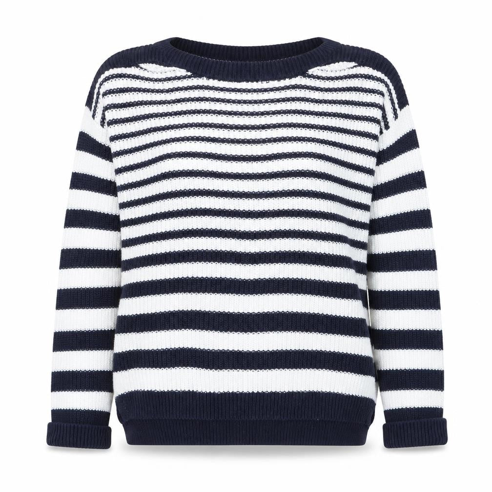 Marks and Spencer Womens Blue Round Neck Striped Cotton Pullover Jumper Size M
