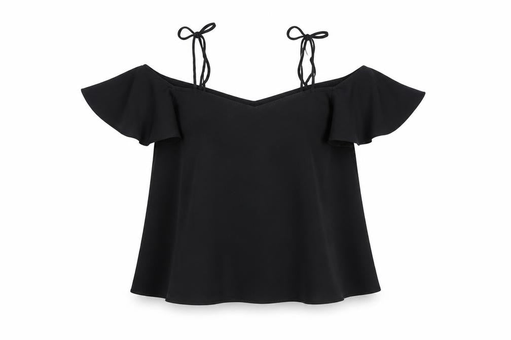 Topshop Womens Black  Polyester Basic Blouse Size 8 Square Neck