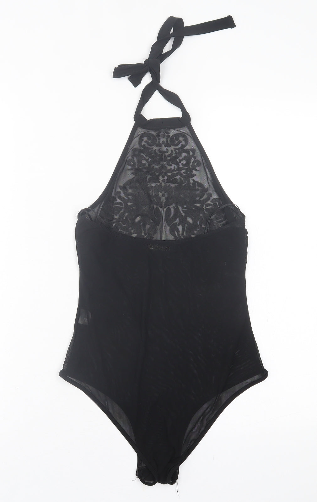 Lozana Womens Black Herringbone Polyester Bodysuit One-Piece Size 8  Button