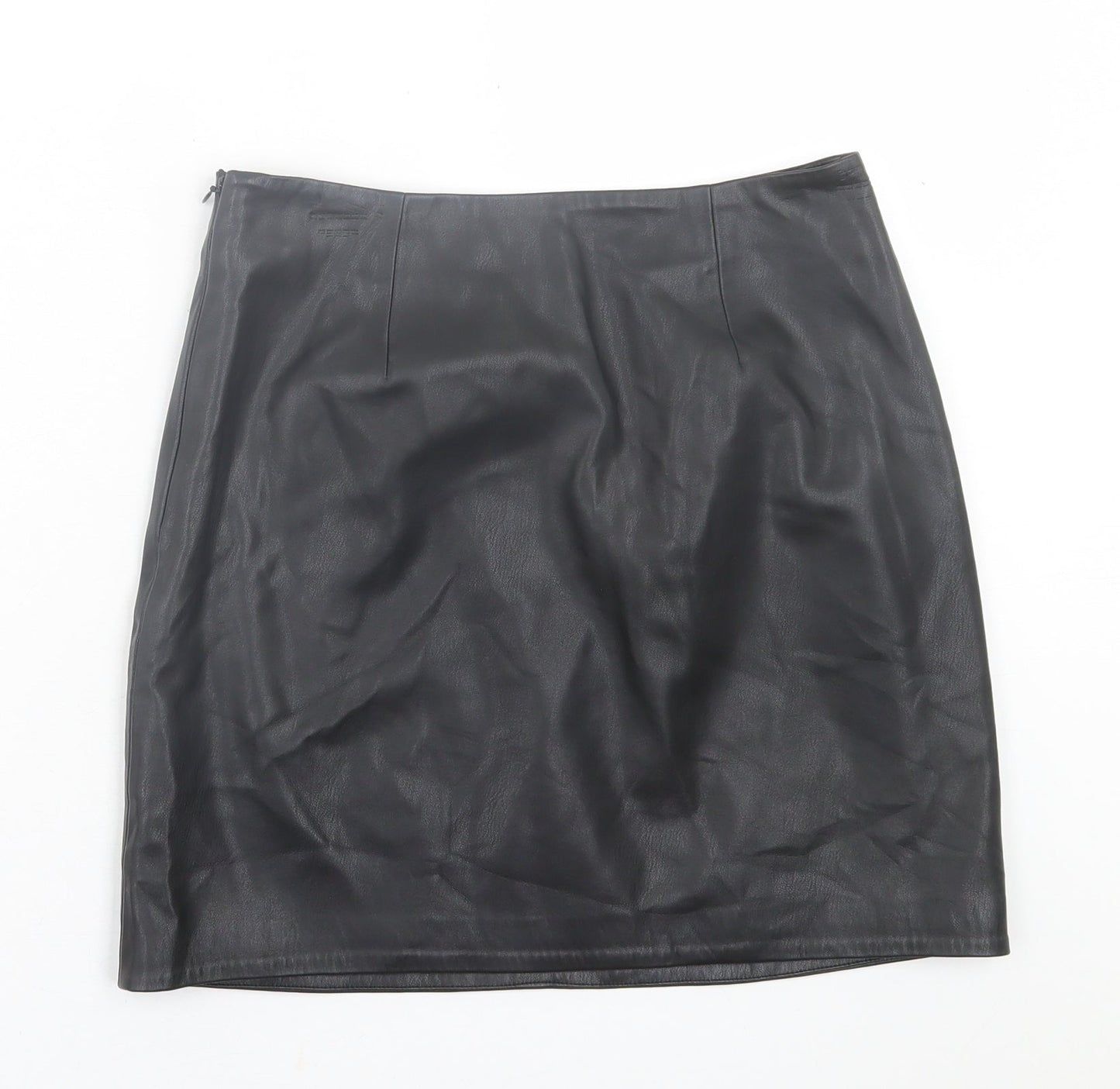 River Island Womens Black Floral Polyurethane A-Line Skirt Size 6   Zip