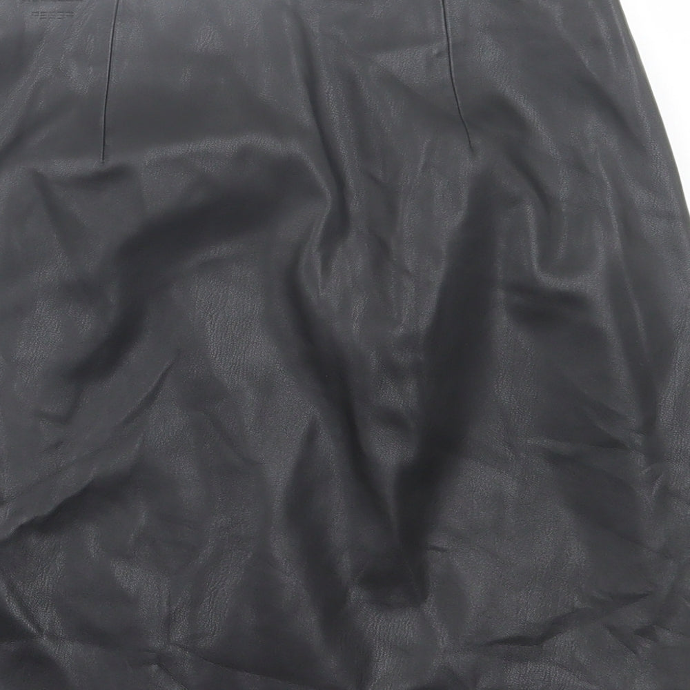 River Island Womens Black Floral Polyurethane A-Line Skirt Size 6   Zip