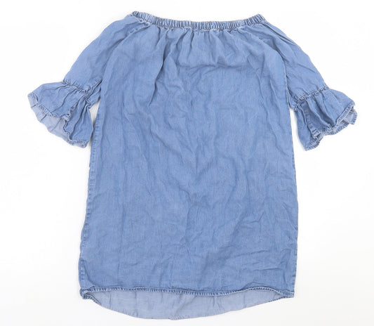New Look Womens Blue  Lyocell A-Line  Size 6  Off the Shoulder Pullover
