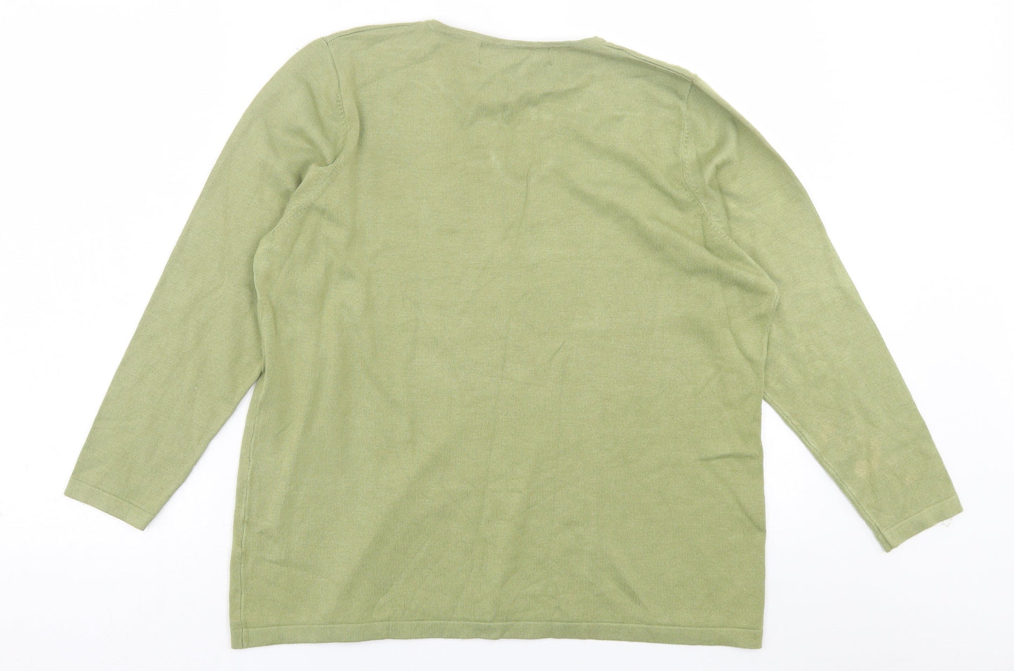 Paco Boutique  Womens Green V-Neck  Cotton Pullover Jumper Size 16